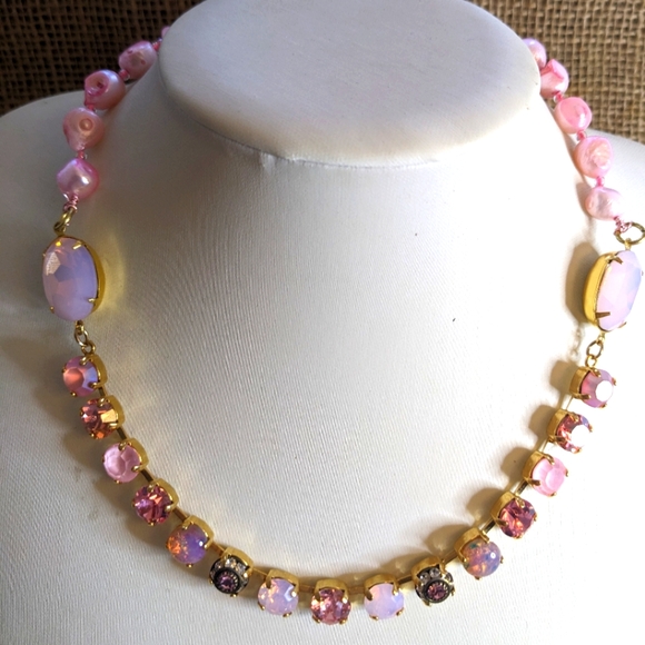 Pink Opal Blush Pearls Necklace in 14K Gold Plated- Stunning - Picture 4 of 8